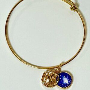 Gold Starry Night Unicorn Charm Bangle Bracelet w/ Cubic Zircon